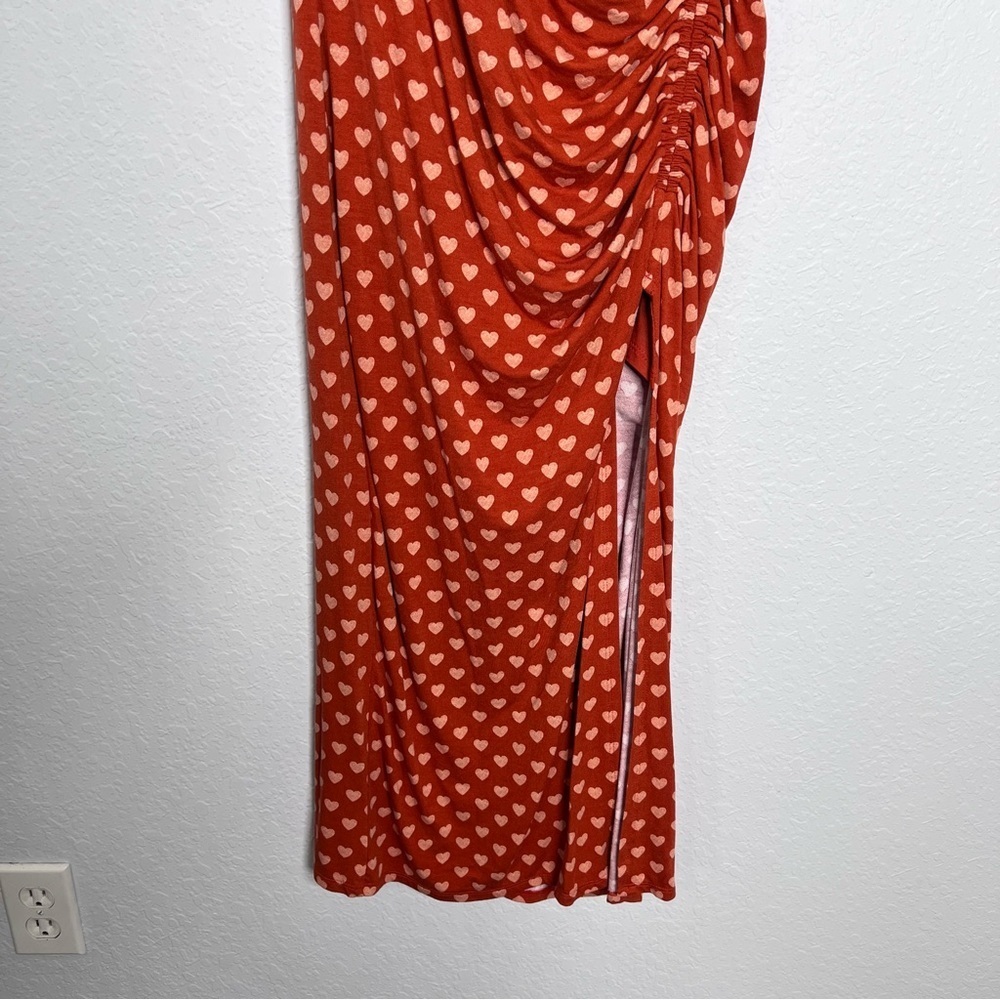 Free People Lakeside Dress Women’s XS Heart Printed Slit Midi Orange W - Picture 6 of 8